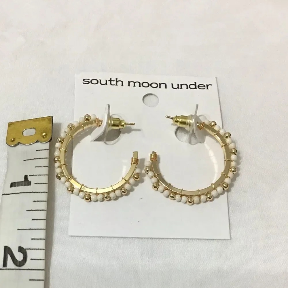 South Moon Under White Hoops Beads Pierced Earrings New With Tag